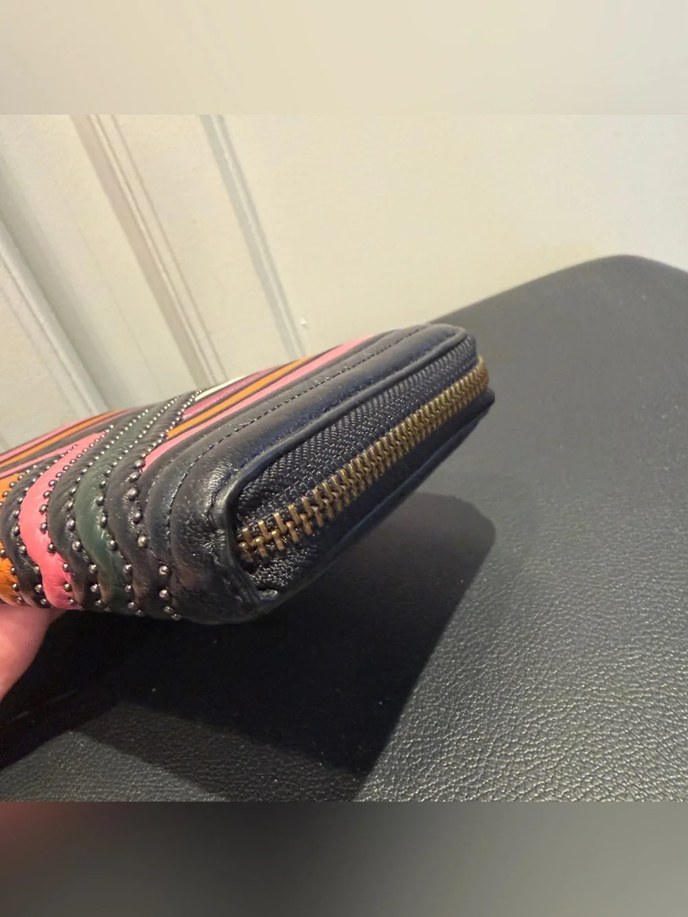 Rare Vintage EUC Coach Zip Long Wallet Quilted Colorblock & Rivets
